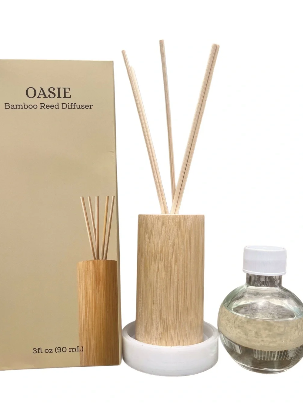 Bamboo Reed Diffuser with White Ceramic Tray - Natural